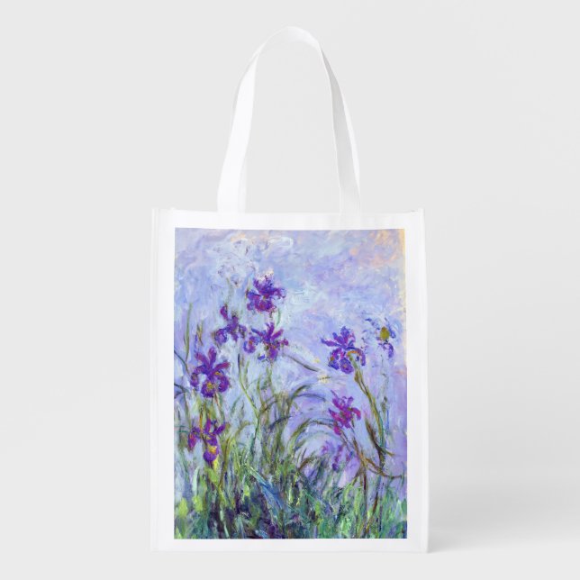 Claude Monet - Lilac Irises / Iris Mauves Grocery Bag (Front)