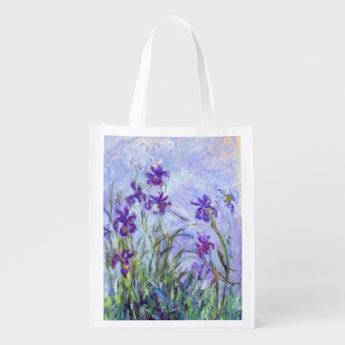 Claude Monet _ Lilac Irises  Iris Mauves Grocery Bag