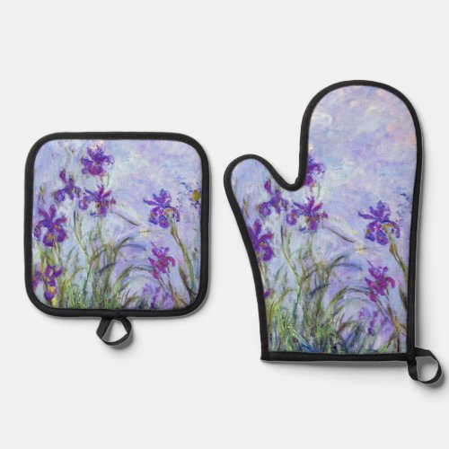 Claude Monet _ Lilac Irises  Iris Mauves Oven Mitt  Pot Holder Set