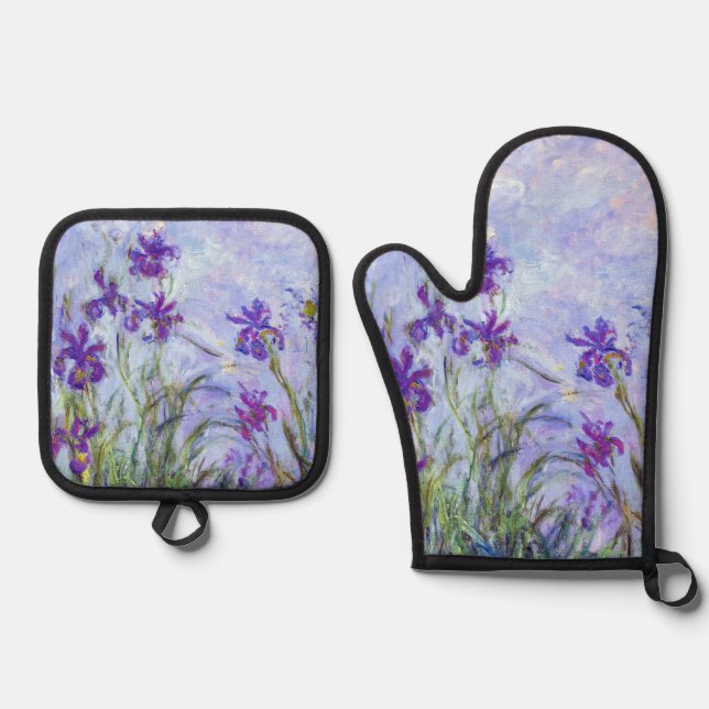 Claude Monet - Lilac Irises / Iris Mauves Oven Mitt & Pot Holder Set (Front)