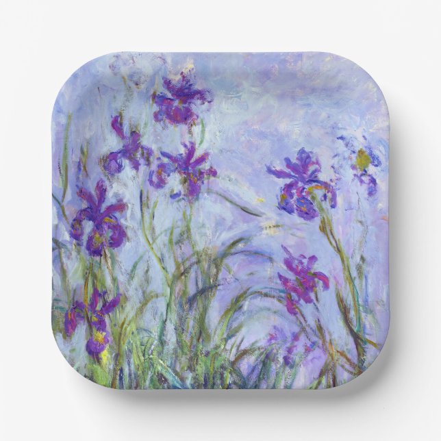 Claude Monet - Lilac Irises / Iris Mauves Paper Plates (Front)