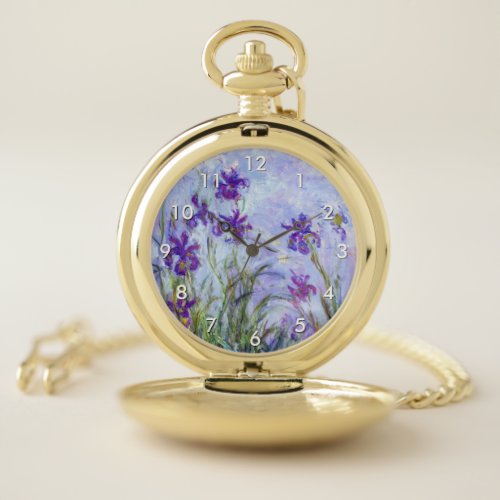 Claude Monet _ Lilac Irises  Iris Mauves Pocket Watch