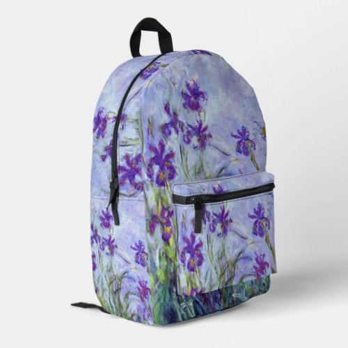 Claude Monet _ Lilac Irises  Iris Mauves Printed Backpack