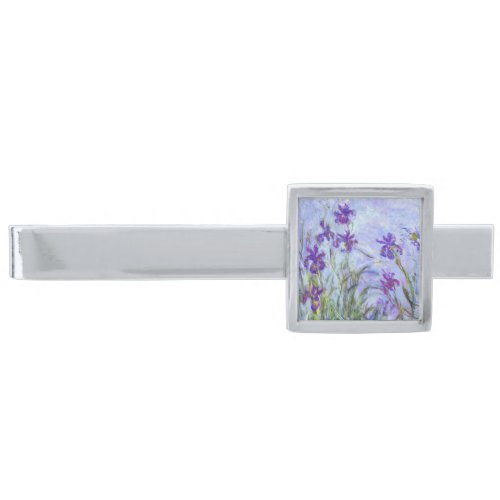 Claude Monet _ Lilac Irises  Iris Mauves Silver Finish Tie Bar