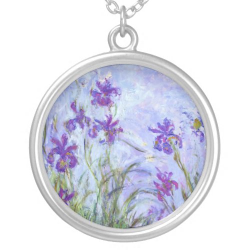 Claude Monet _ Lilac Irises  Iris Mauves Silver Plated Necklace