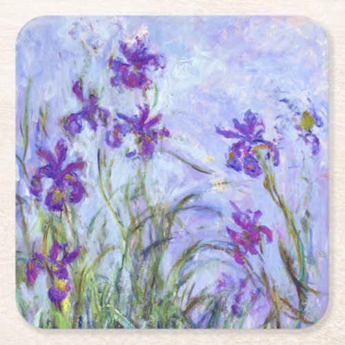 Claude Monet _ Lilac Irises  Iris Mauves Square Paper Coaster