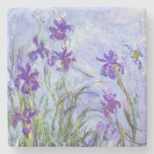 Claude Monet _ Lilac Irises  Iris Mauves Stone Coaster