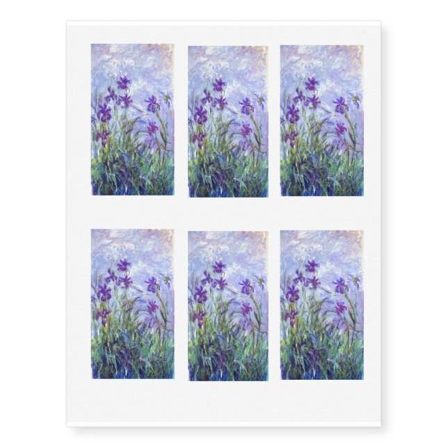 Claude Monet - Lilac Irises / Iris Mauves Temporary Tattoos (Front)