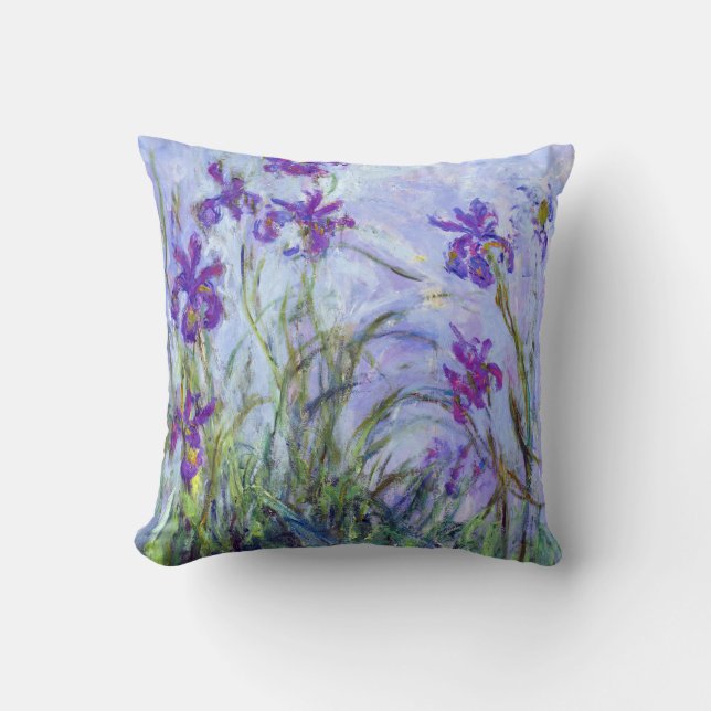 Claude Monet - Lilac Irises / Iris Mauves Throw Pillow (Front)