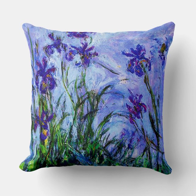 Claude Monet-Lilac Irises Throw Pillow (Front)