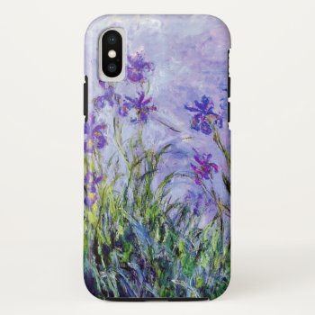 Claude Monet Lilac Irises Vintage Floral Blue Iphone X Case by lazyrivergreetings at Zazzle