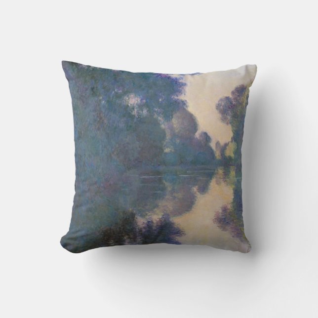 Claude Monet | Morning on the Seine near Giverny Throw Pillow (Front)