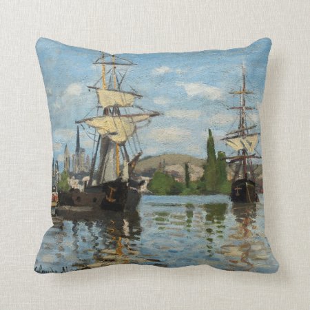 Claude Monet Nautical Ships Throw Pillow