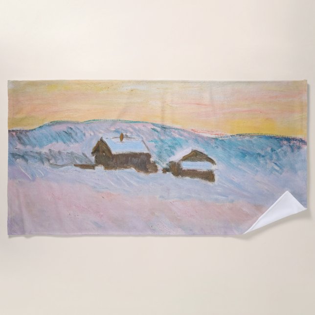 Claude Monet - Norway Landscape, Blue Houses Beach Towel (Front)