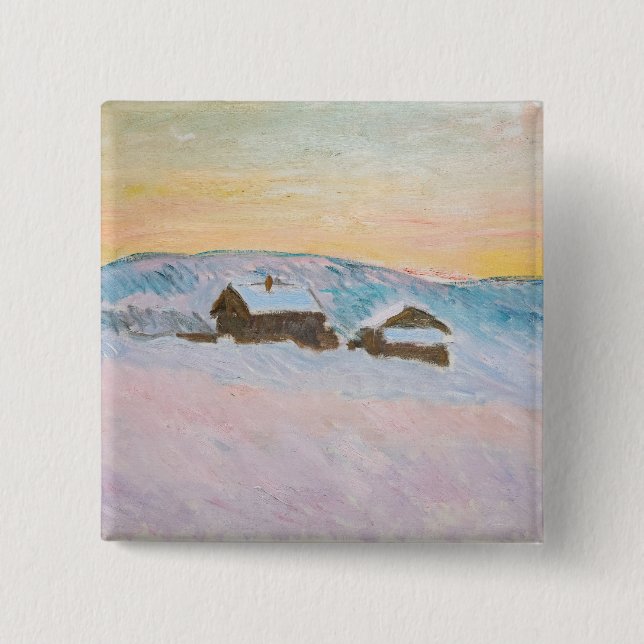 Claude Monet - Norway Landscape, Blue Houses Button (Front)