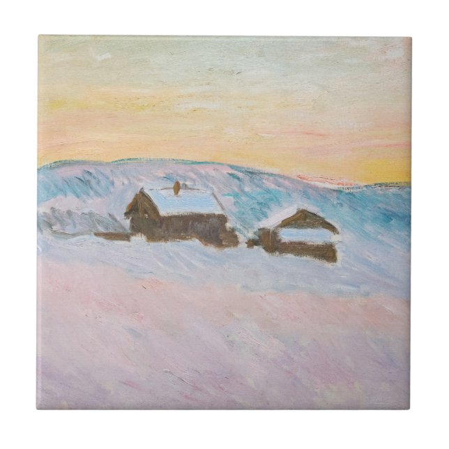 Claude Monet - Norway Landscape, Blue Houses Ceramic Tile (Front)