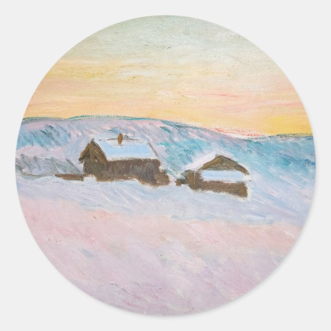 Claude Monet - Norway Landscape, Blue Houses Classic Round Sticker (Front)
