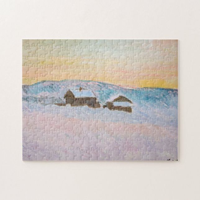 Claude Monet - Norway Landscape, Blue Houses Jigsaw Puzzle (Horizontal)