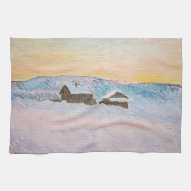 Claude Monet - Norway Landscape, Blue Houses Kitchen Towel (Horizontal)
