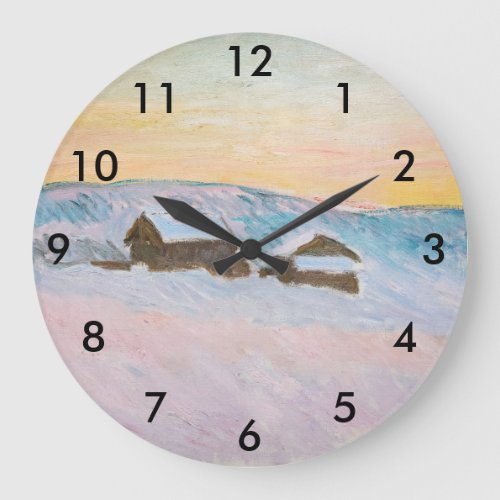 Claude Monet _ Norway Landscape Blue Houses Large Clock