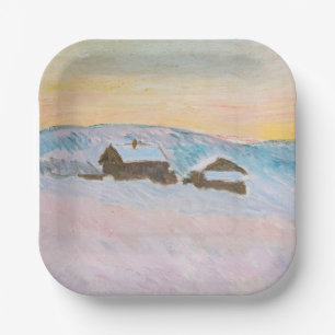 Claude Monet - Norway Landscape, Blue Houses Paper Plates
