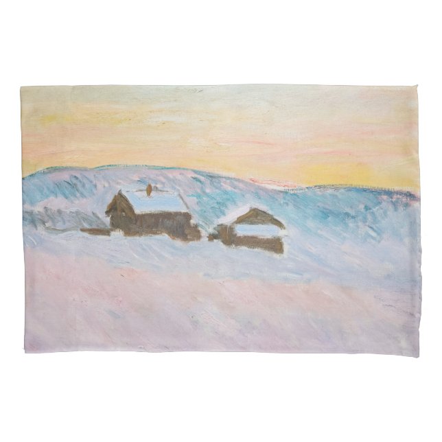Claude Monet - Norway Landscape, Blue Houses Pillow Case (Front)
