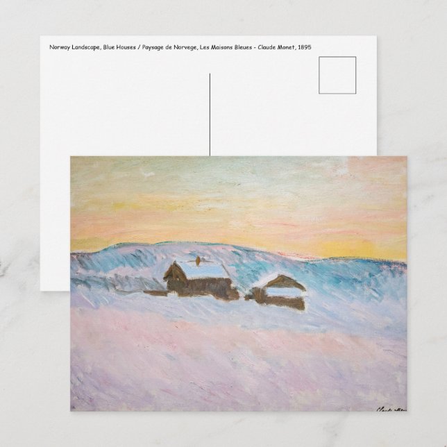 Claude Monet - Norway Landscape, Blue Houses Postcard (Front/Back)