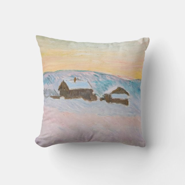 Claude Monet - Norway Landscape, Blue Houses Throw Pillow (Front)