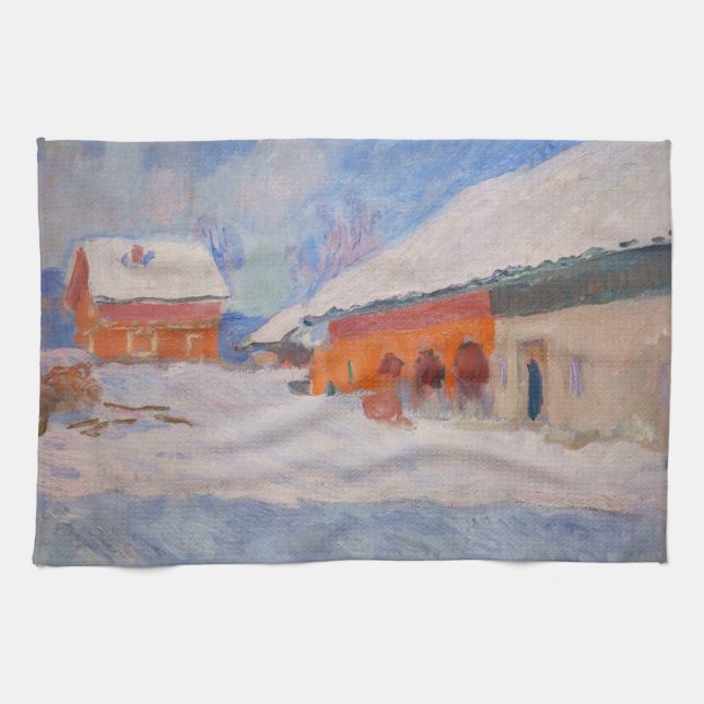 Claude Monet - Norway, Red Houses at Bjornegaard Kitchen Towel (Horizontal)