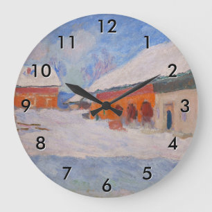 Claude Monet - Norway, Red Houses at Bjornegaard Large Clock