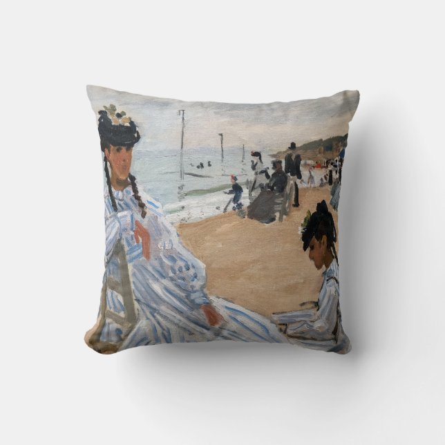 Claude Monet - On the Beach at Trouville Throw Pillow (Front)