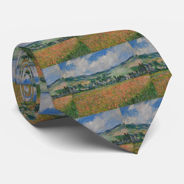 Claude Monet Painting, Poppy Field at Giverny Neck Tie (Rolled)