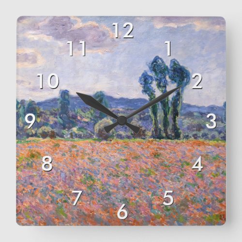 Claude Monet _ Poppy Field 1890 Giverny Square Wall Clock