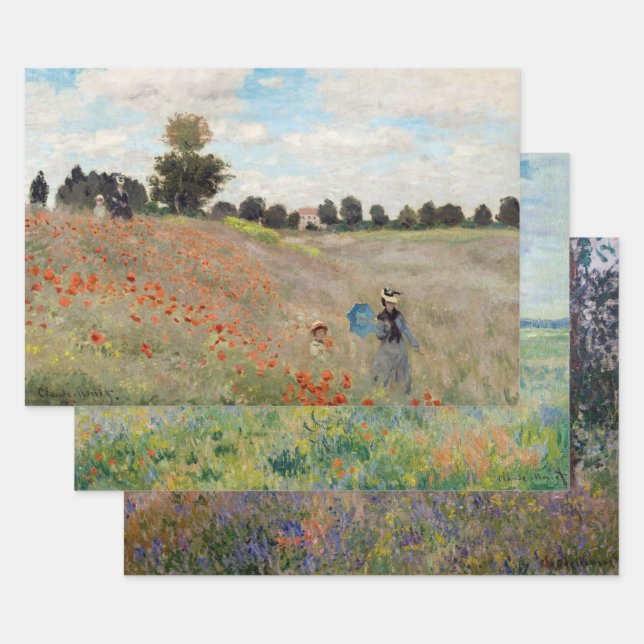 Claude Monet - Poppy Field Masterpieces Selection Wrapping Paper Sheets (Set)