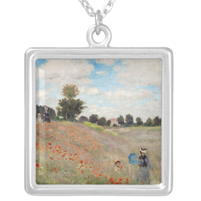 Claude Monet - Poppy Field Silver Plated Necklace (Front)