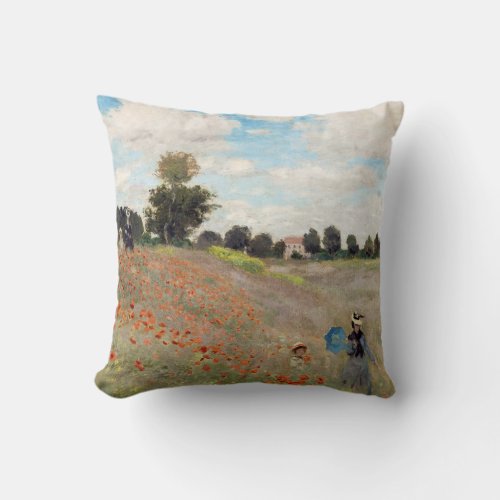 Claude Monet _ Poppy Field Throw Pillow