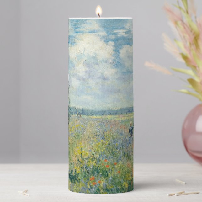 Claude Monet - Poppy Fields near Argenteuil (1875) Pillar Candle (In Situ)