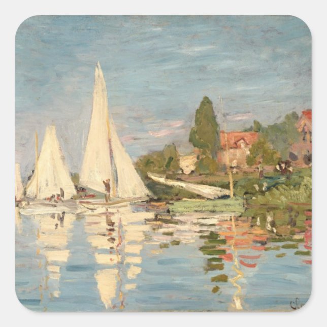 Claude Monet | Regatta at Argenteuil, c.1872 Square Sticker (Front)