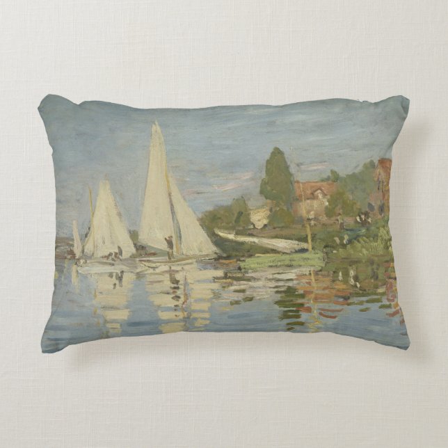 Claude Monet - Regattas at Argenteuil Decorative Pillow (Front)