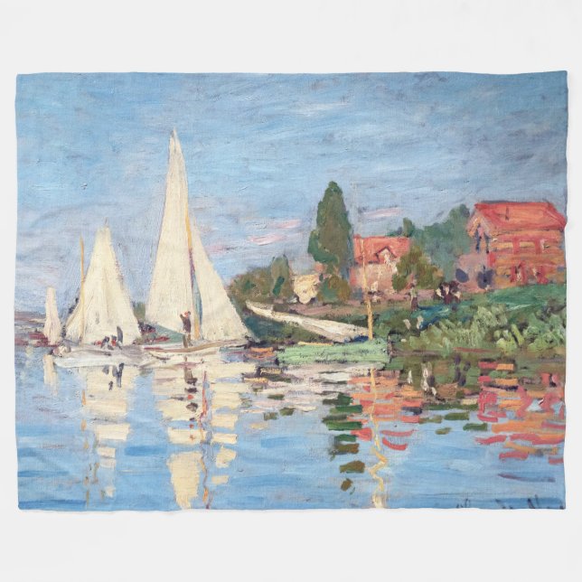Claude Monet - Regattas at Argenteuil Fleece Blanket (Front (Horizontal))