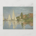 Claude Monet - Regattas at Argenteuil Postcard<br><div class="desc">Regattas at Argenteuil by Claude Monet, circa 1872. Claude Monet was a founder of French Impressionist painting, and the most consistent and prolific practitioner of the movement's philosophy of expressing one's perceptions before nature, especially as applied to plein-air landscape painting. The term "Impressionism" is derived from the title of his...</div>