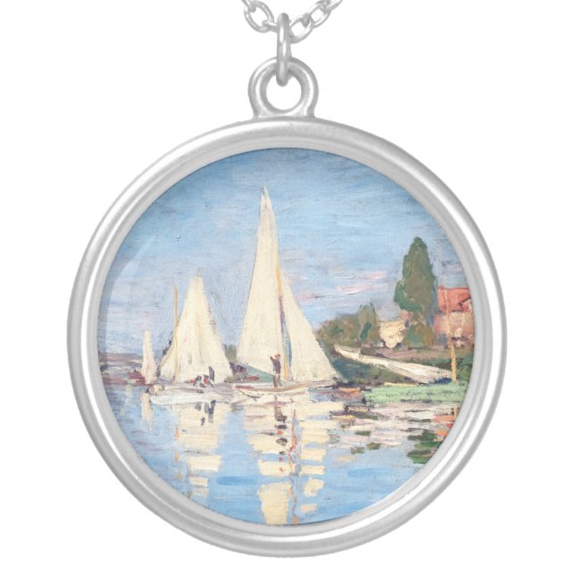 Claude Monet - Regattas at Argenteuil Silver Plated Necklace (Front)