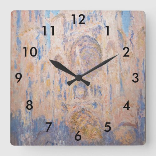 Claude Monet _ Rouen Cathedral at sunset Square Wall Clock