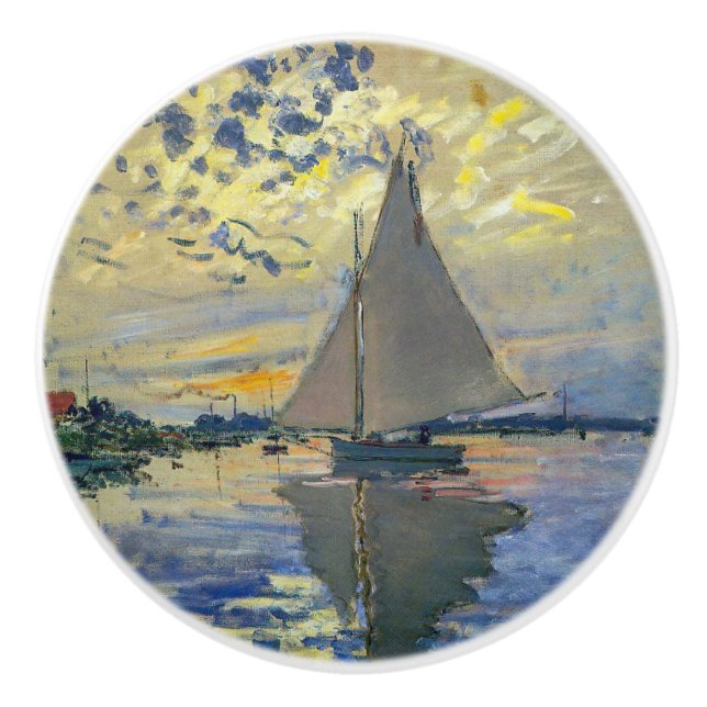 Claude Monet - Sailboat at Le Petit-Gennevilliers Ceramic Knob (Front)