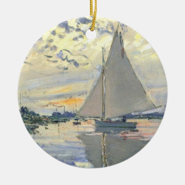 Claude Monet - Sailboat At Le Petit Gennevilliers Ceramic Ornament (Front)