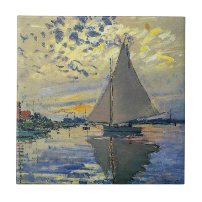Claude Monet - Sailboat at Le Petit-Gennevilliers Ceramic Tile (Front)