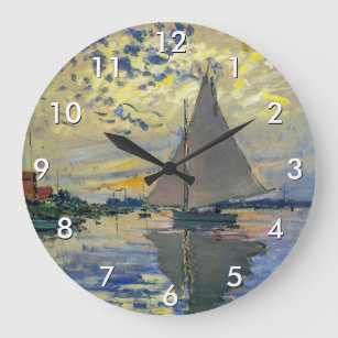 Claude Monet - Sailboat at Le Petit-Gennevilliers Large Clock