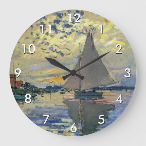Claude Monet _ Sailboat at Le Petit_Gennevilliers Large Clock