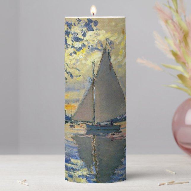 Claude Monet - Sailboat at Le Petit-Gennevilliers Pillar Candle (In Situ)