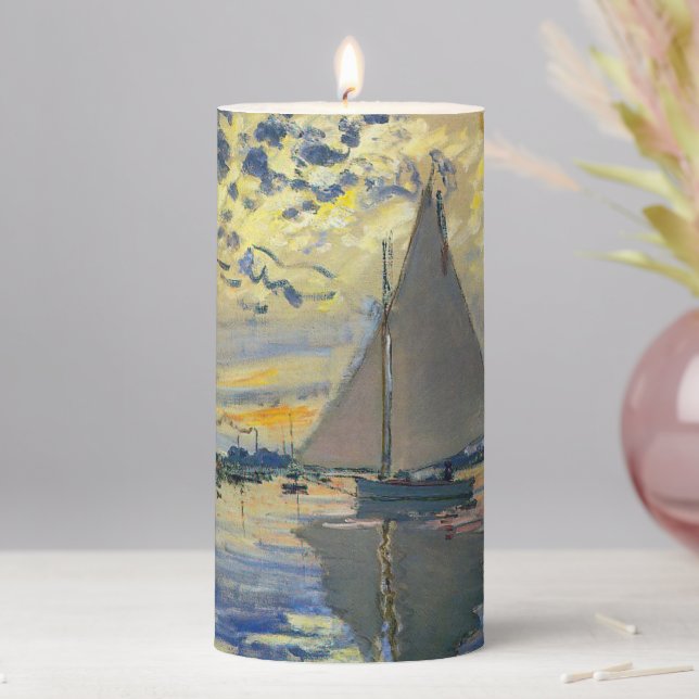 Claude Monet - Sailboat at Le Petit-Gennevilliers Pillar Candle (In Situ)